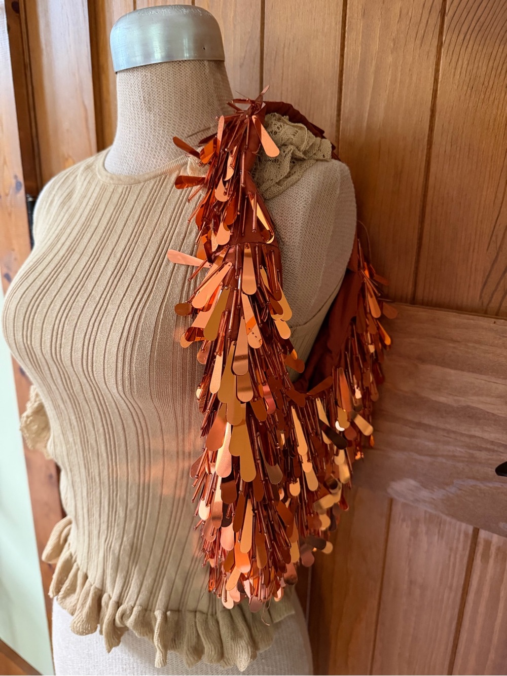 Sequined Orange Statement Shoulder Bag